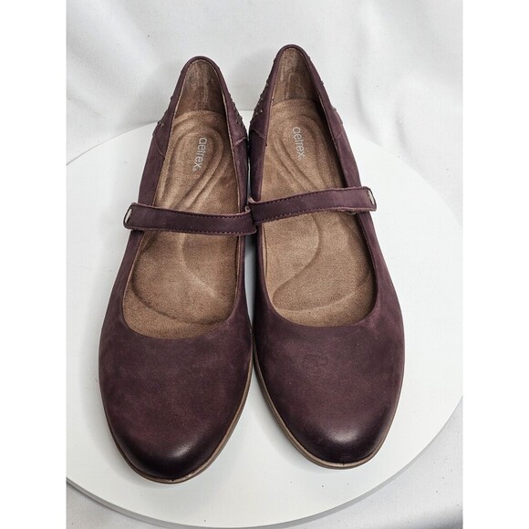 Aetrex Womens Size 9.5 Comfort Chunky Mary Jane Wine Nubuck Studded Wedge - Picture 3 of 7